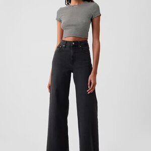 NWT Gap High Rise Stride Wide-Leg Jeans Wash Black 31 Tall